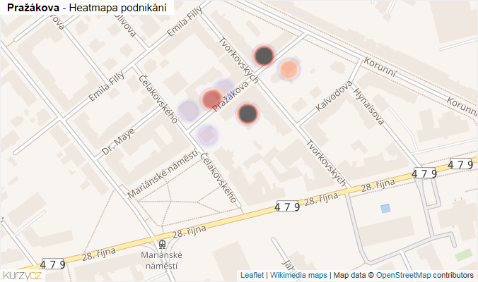 Mapa Pražákova - Firmy v ulici.