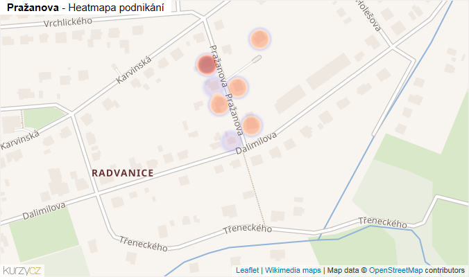 Mapa Pražanova - Firmy v ulici.