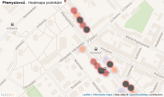 Mapa Přemyslovců - Firmy v ulici.