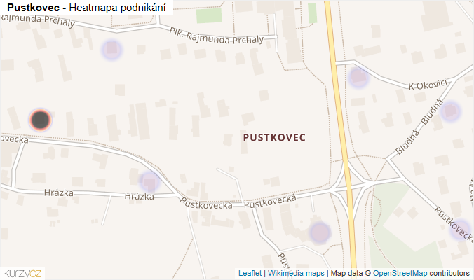 Mapa Pustkovec - Firmy v části obce.