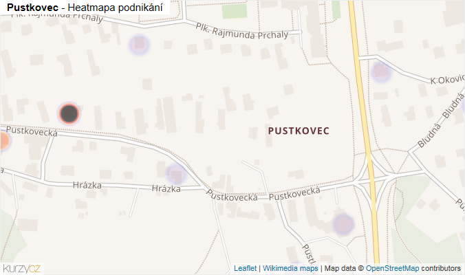Mapa Pustkovec - Firmy v městské části.