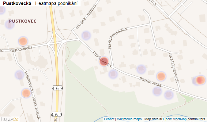 Mapa Pustkovecká - Firmy v ulici.