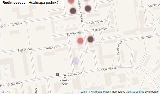 Mapa Rodimcevova - Firmy v ulici.