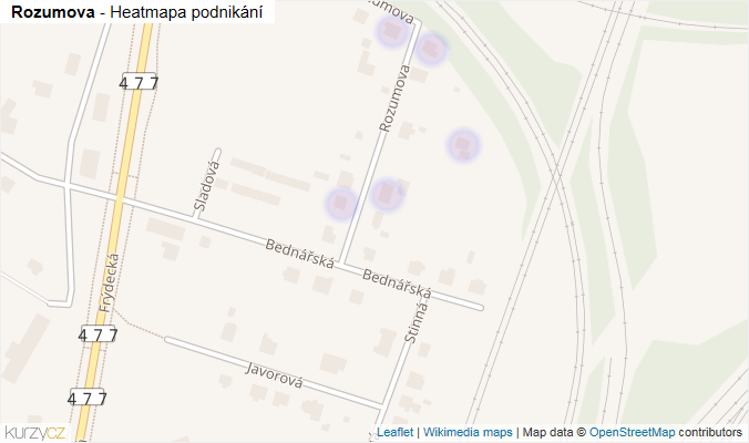 Mapa Rozumova - Firmy v ulici.