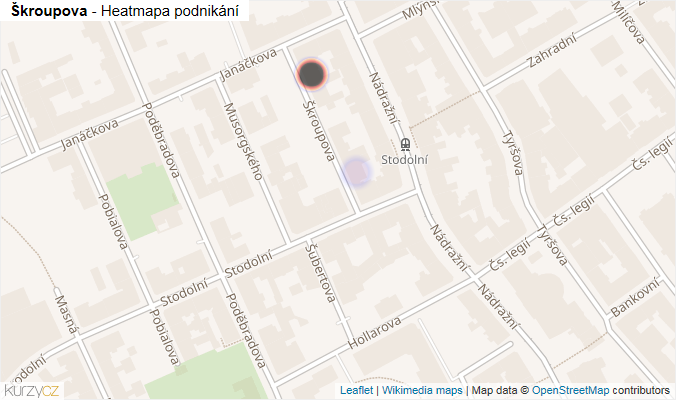 Mapa Škroupova - Firmy v ulici.