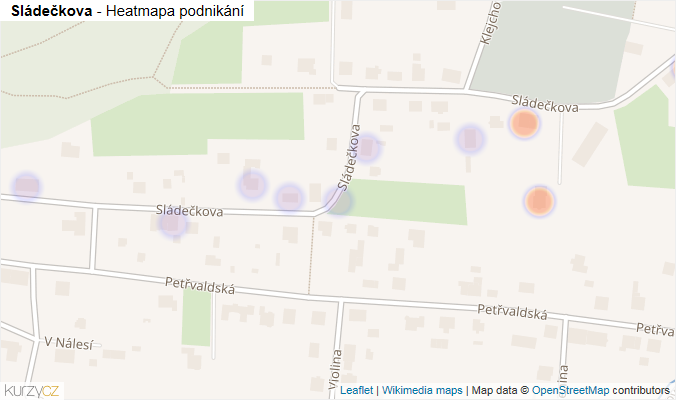 Mapa Sládečkova - Firmy v ulici.
