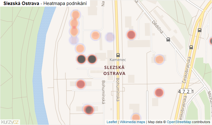 Mapa Slezská Ostrava - Firmy v městské části.
