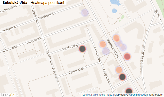 Mapa Sokolská třída - Firmy v ulici.