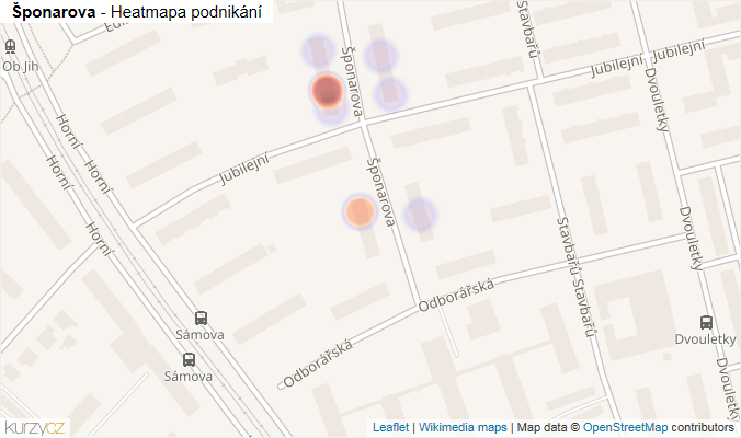 Mapa Šponarova - Firmy v ulici.