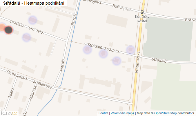 Mapa Střádalů - Firmy v ulici.