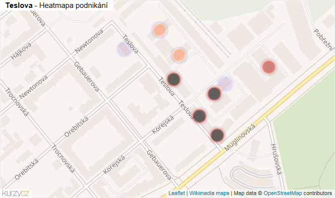 Mapa Teslova - Firmy v ulici.