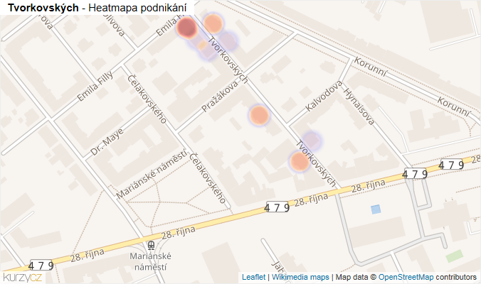 Mapa Tvorkovských - Firmy v ulici.