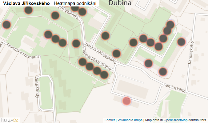 Mapa Václava Jiřikovského - Firmy v ulici.
