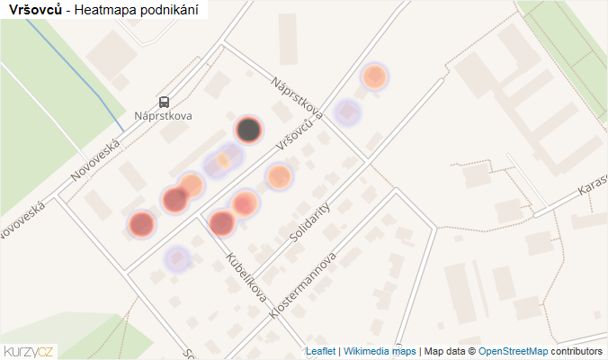 Mapa Vršovců - Firmy v ulici.