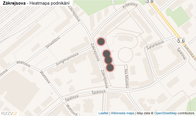Mapa Zákrejsova - Firmy v ulici.