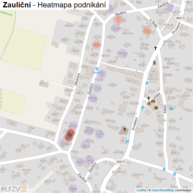 Mapa Zauliční - Firmy v ulici.