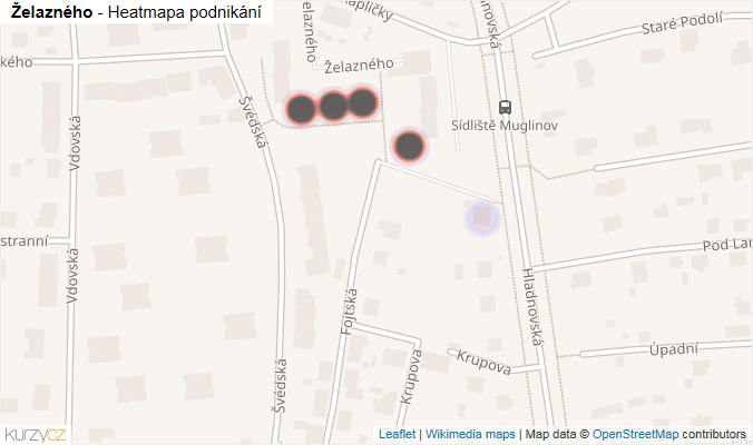 Mapa Želazného - Firmy v ulici.
