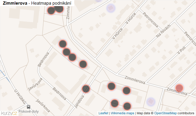 Mapa Zimmlerova - Firmy v ulici.