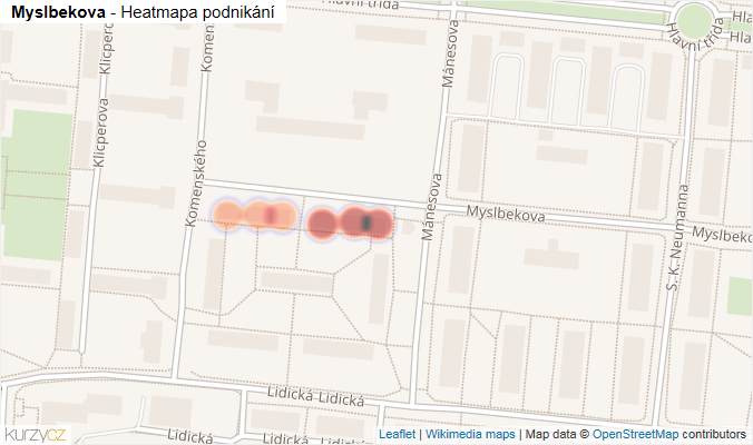Mapa Myslbekova - Firmy v ulici.