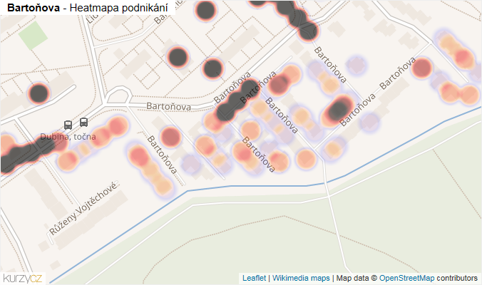 Mapa Bartoňova - Firmy v ulici.
