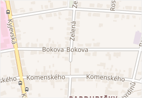 Bokova v obci Pardubice - mapa ulice