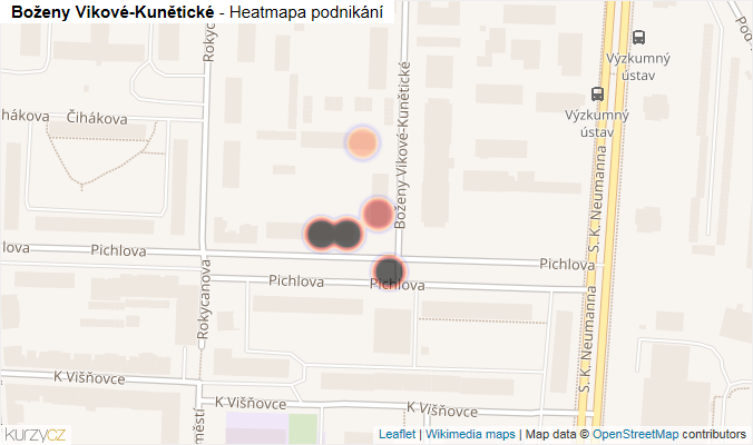 Mapa Boženy Vikové-Kunětické - Firmy v ulici.