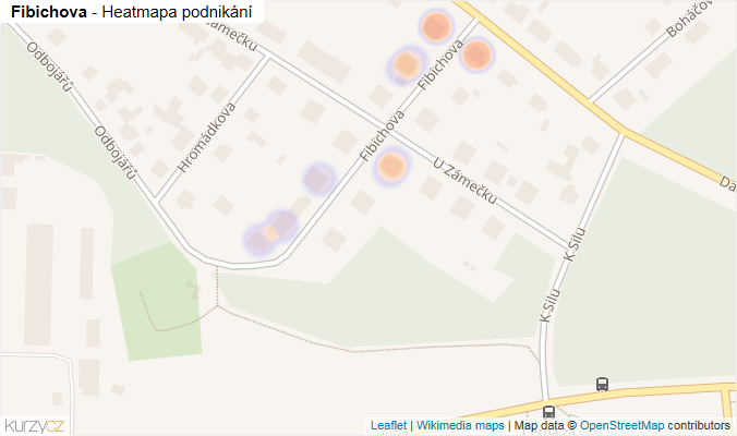 Mapa Fibichova - Firmy v ulici.