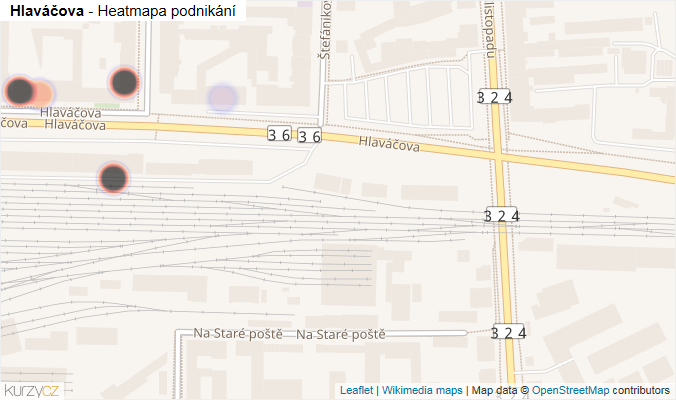 Mapa Hlaváčova - Firmy v ulici.