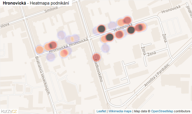 Mapa Hronovická - Firmy v ulici.