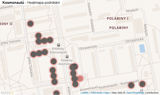 Mapa Kosmonautů - Firmy v ulici.