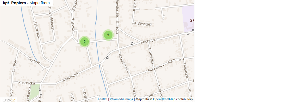 Mapa kpt. Poplera - Firmy v ulici.