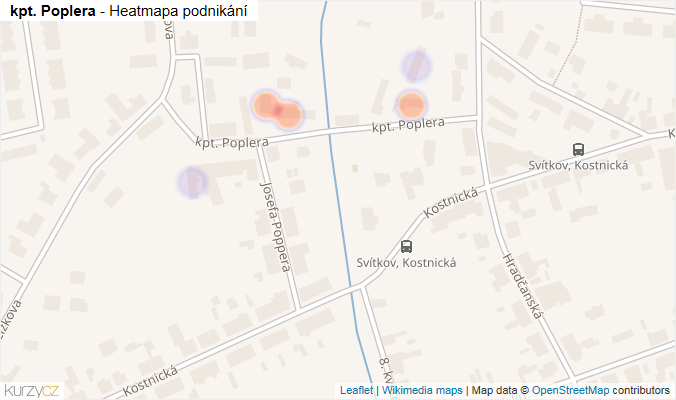 Mapa kpt. Poplera - Firmy v ulici.
