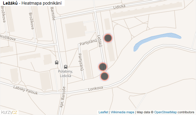 Mapa Ležáků - Firmy v ulici.