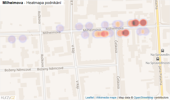 Mapa Milheimova - Firmy v ulici.