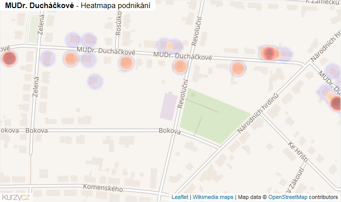 Mapa MUDr. Ducháčkové - Firmy v ulici.