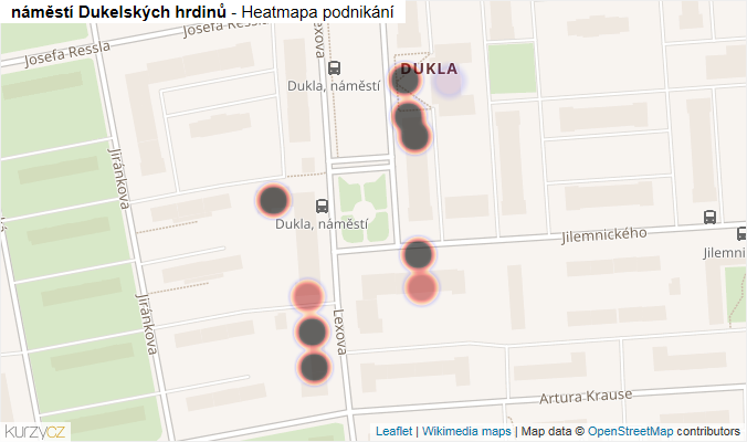 Mapa náměstí Dukelských hrdinů - Firmy v ulici.