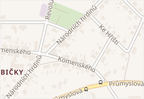 Národních hrdinů v obci Pardubice - mapa ulice