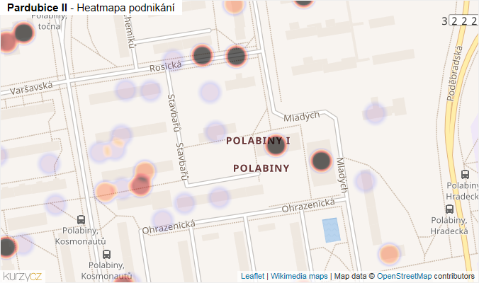 Mapa Pardubice II - Firmy v městské části.