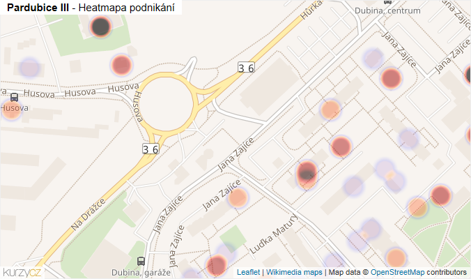 Mapa Pardubice III - Firmy v městské části.