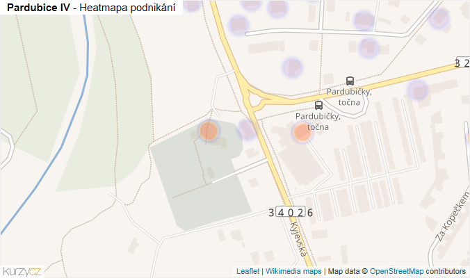 Mapa Pardubice IV - Firmy v městské části.