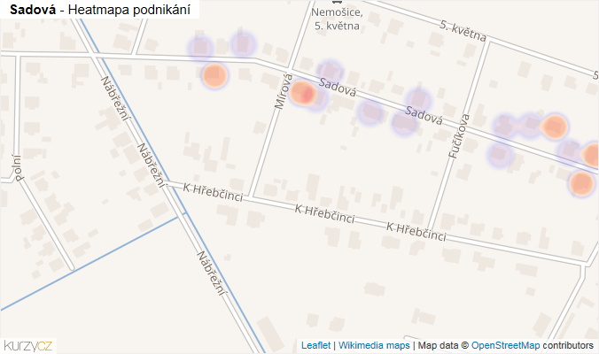 Mapa Sadová - Firmy v ulici.