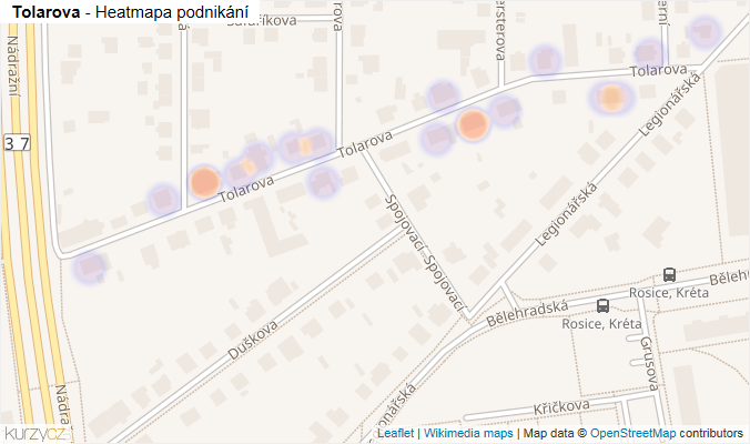 Mapa Tolarova - Firmy v ulici.