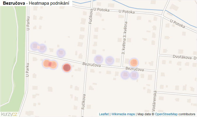 Mapa Bezručova - Firmy v ulici.