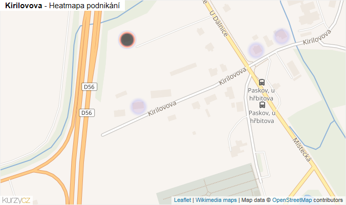 Mapa Kirilovova - Firmy v ulici.
