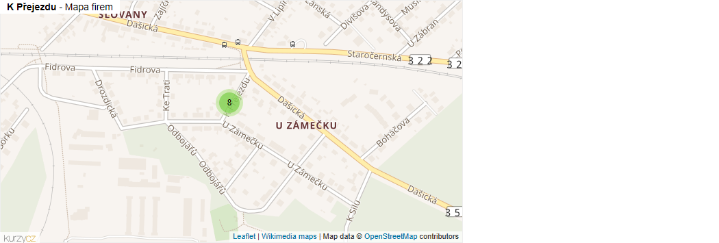 Mapa K Přejezdu - Firmy v ulici.