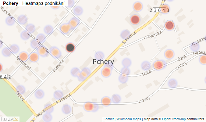 Mapa Pchery - Firmy v části obce.