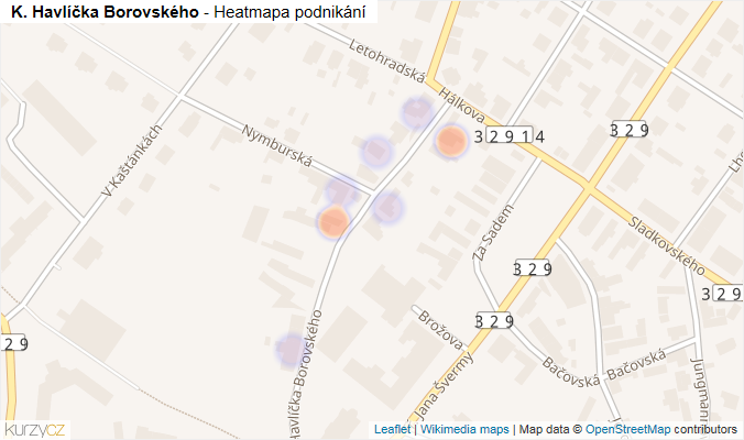 Mapa K. Havlíčka Borovského - Firmy v ulici.