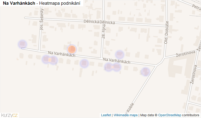 Mapa Na Varhánkách - Firmy v ulici.