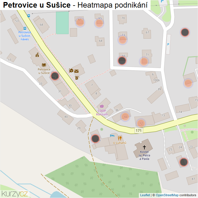 Mapa Petrovice u Sušice - Firmy v obci.