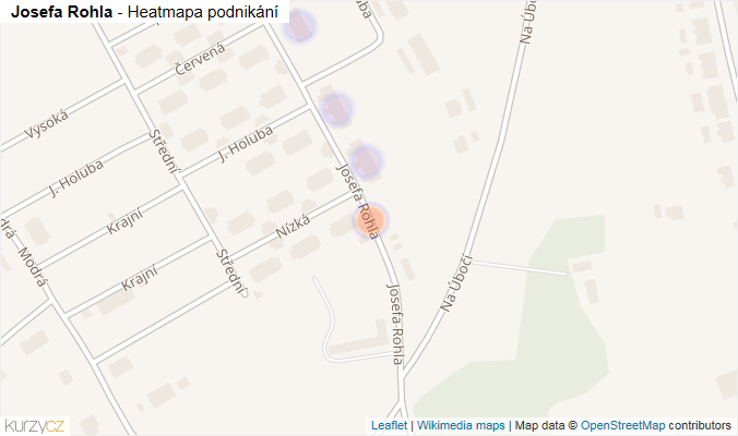 Mapa Josefa Rohla - Firmy v ulici.
